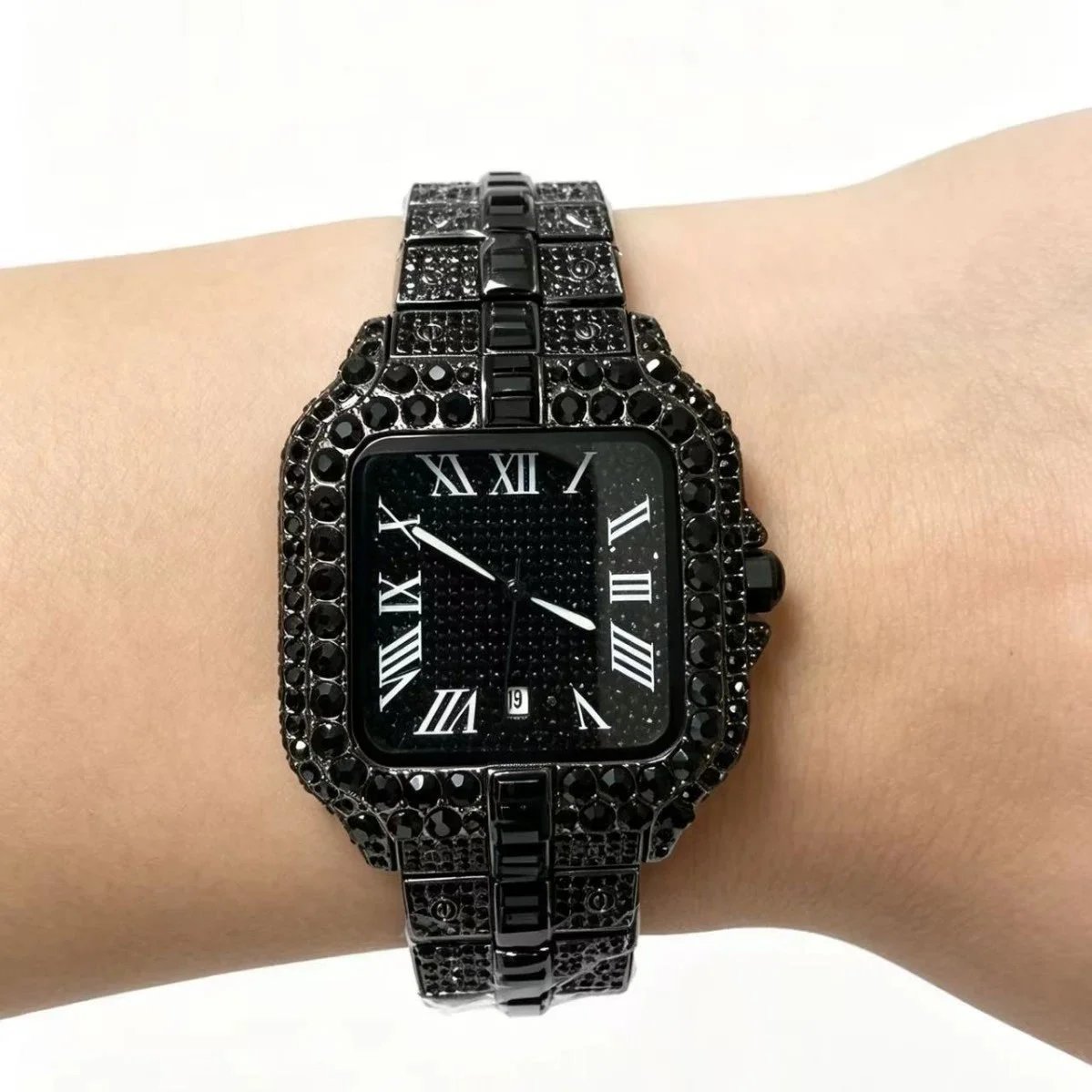 Iceking Full Diamond Black Square Roman Numeral Hip Hop Watch