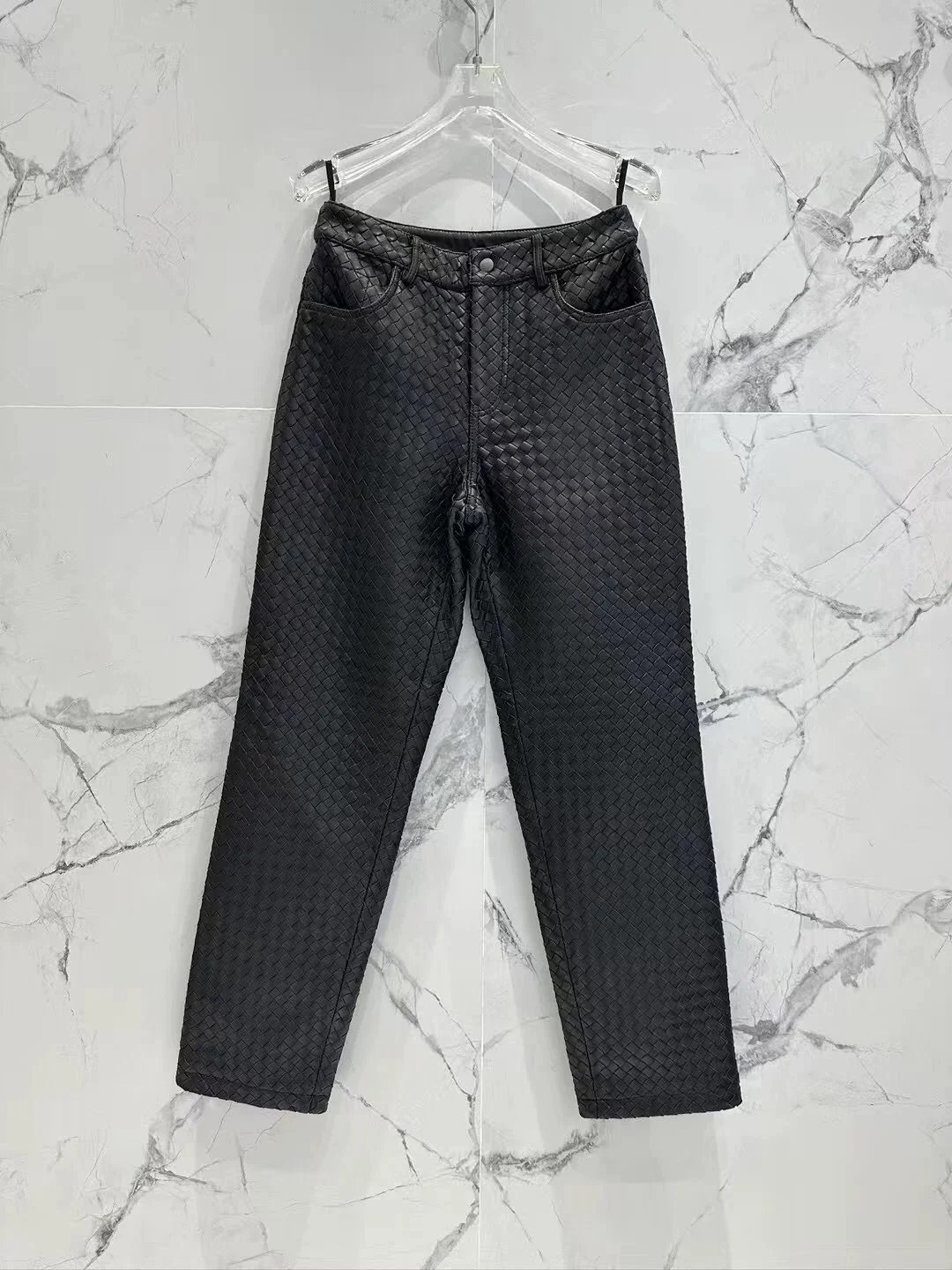 Bottega Veneta Intrecciato Straight Leather Trousers