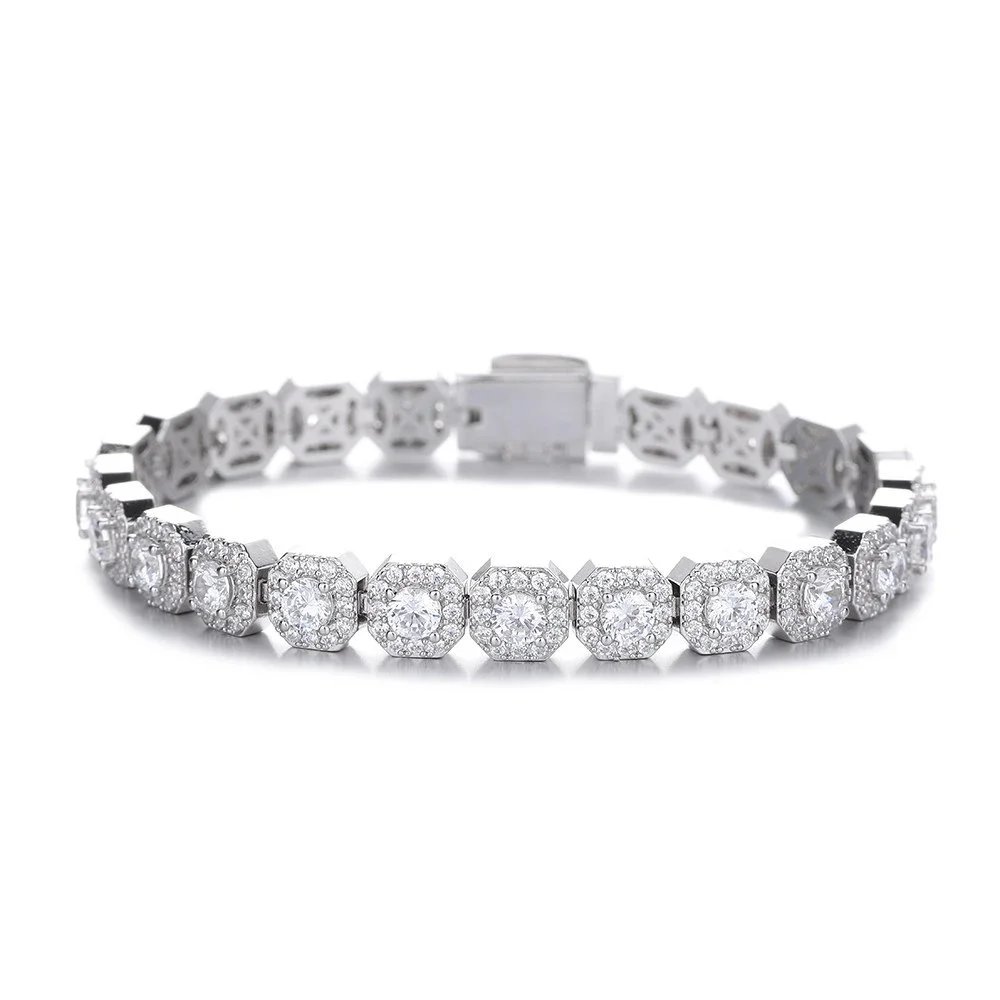 Square Halo Paved Diamond Tennis Bracelet