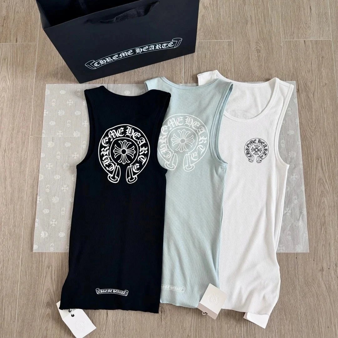 Chrome Hearts Horseshoe Logo Ribbed White Tank Top