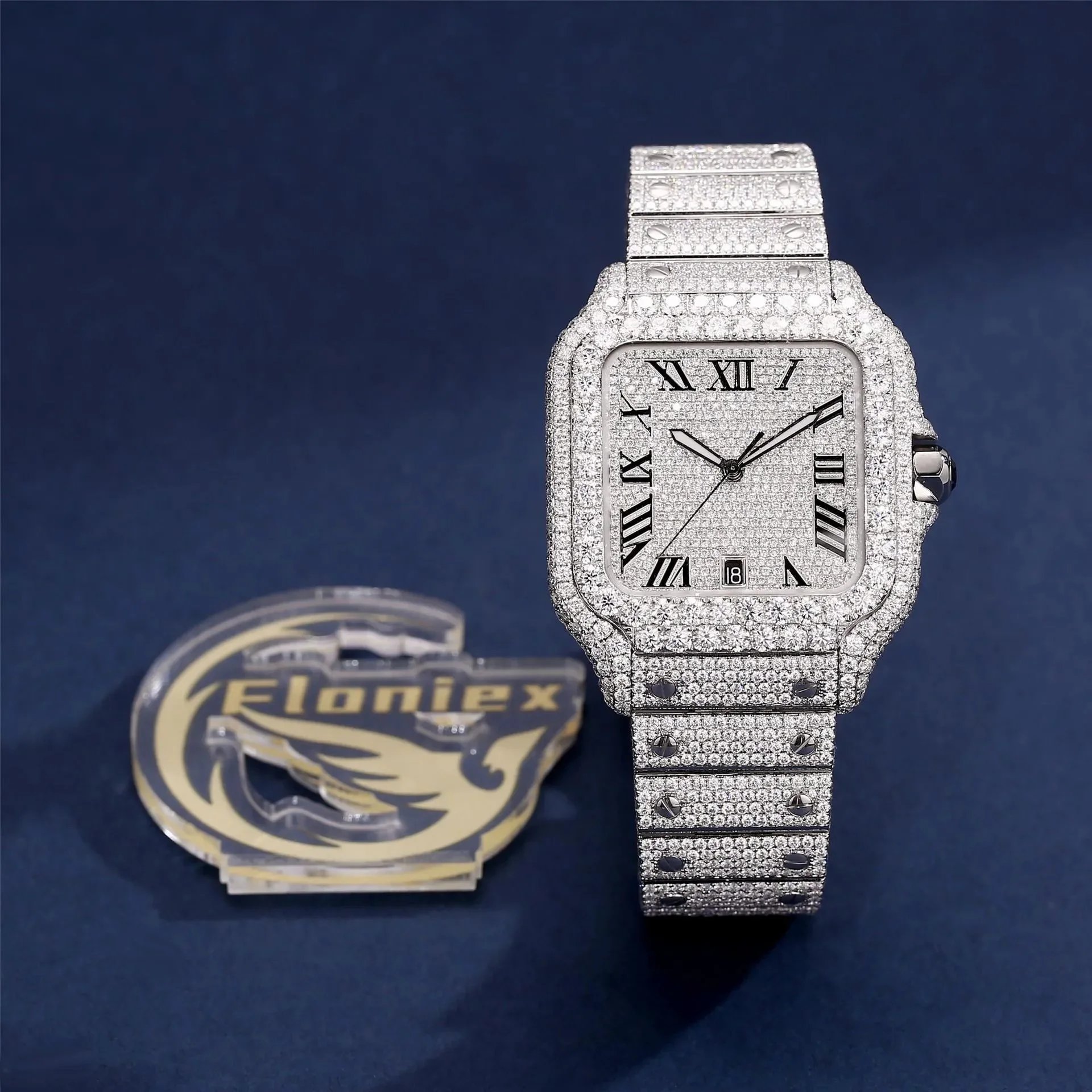 Cartier Santos De Cartier Full Diamond Paved Automatic Watch