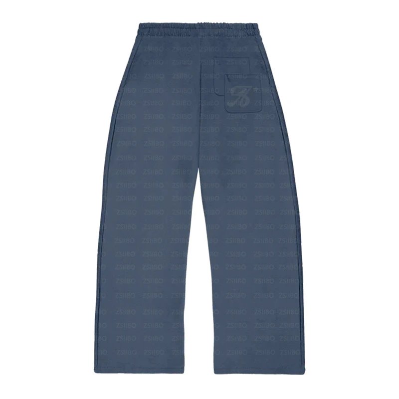 Embroidered Pocket Pants Blue