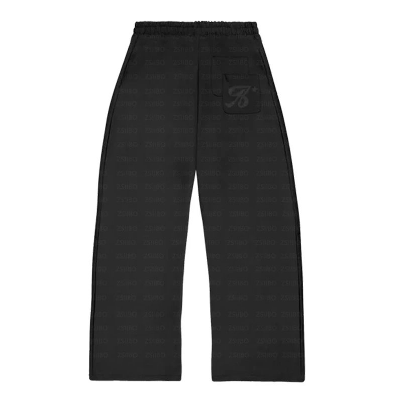 Black Pocket Embroidery Pants