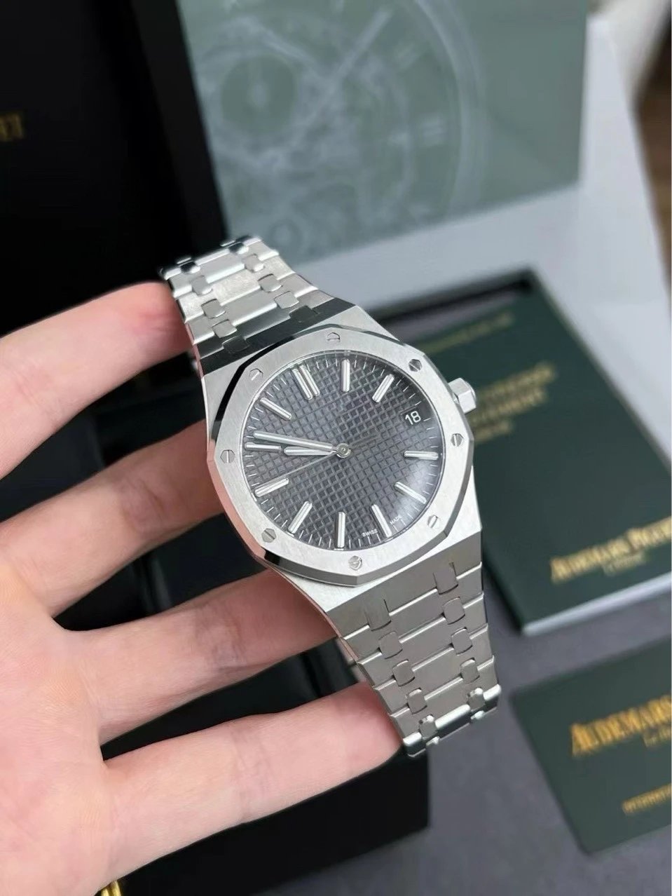 Audemars Piguet Royal Oak 15202ST Blue Tapisserie Dial Stainless Steel Watch Watches - 6
