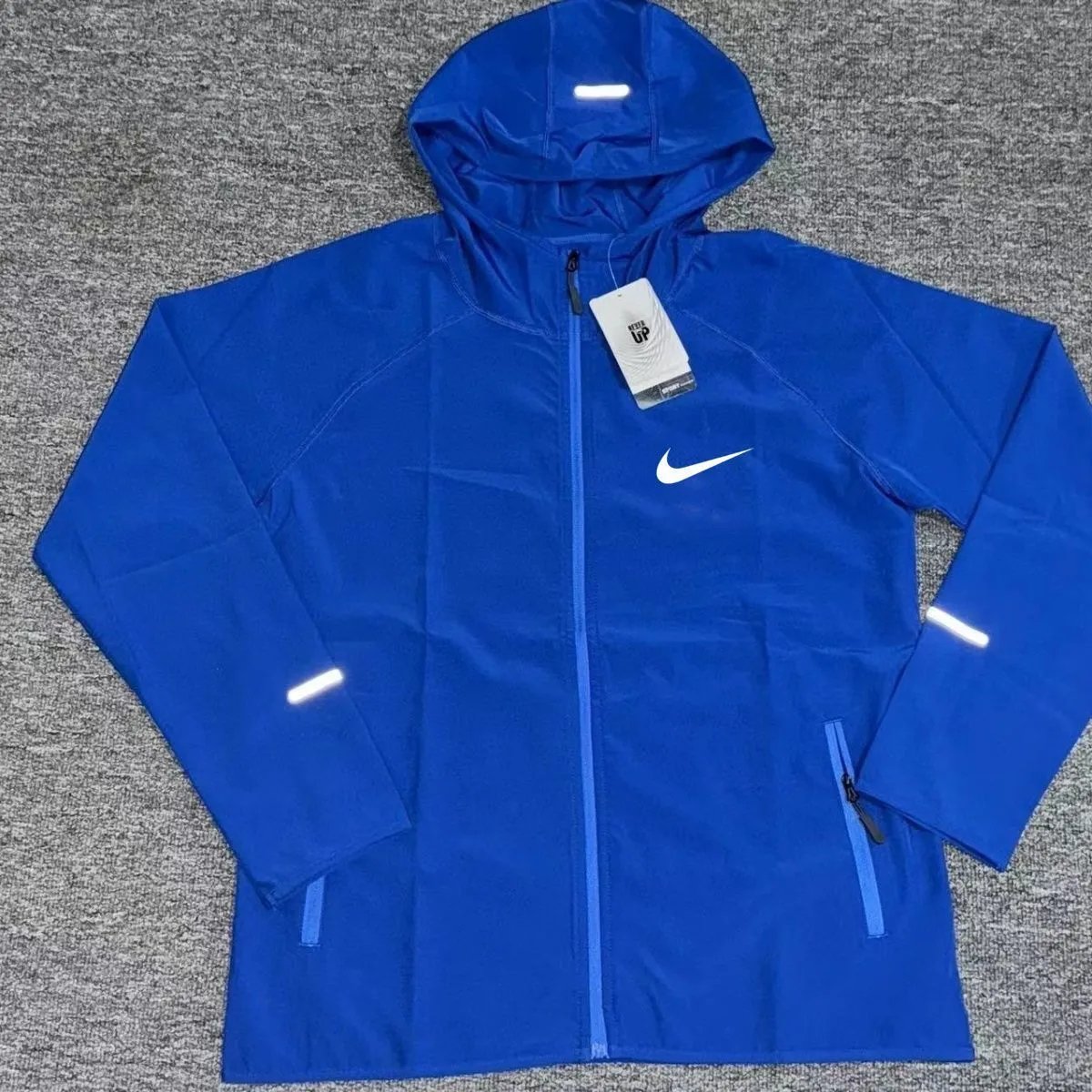 Nike Jackets Hooded reflective fleece-lined zip jacket — Blue trench coat, single-breasted