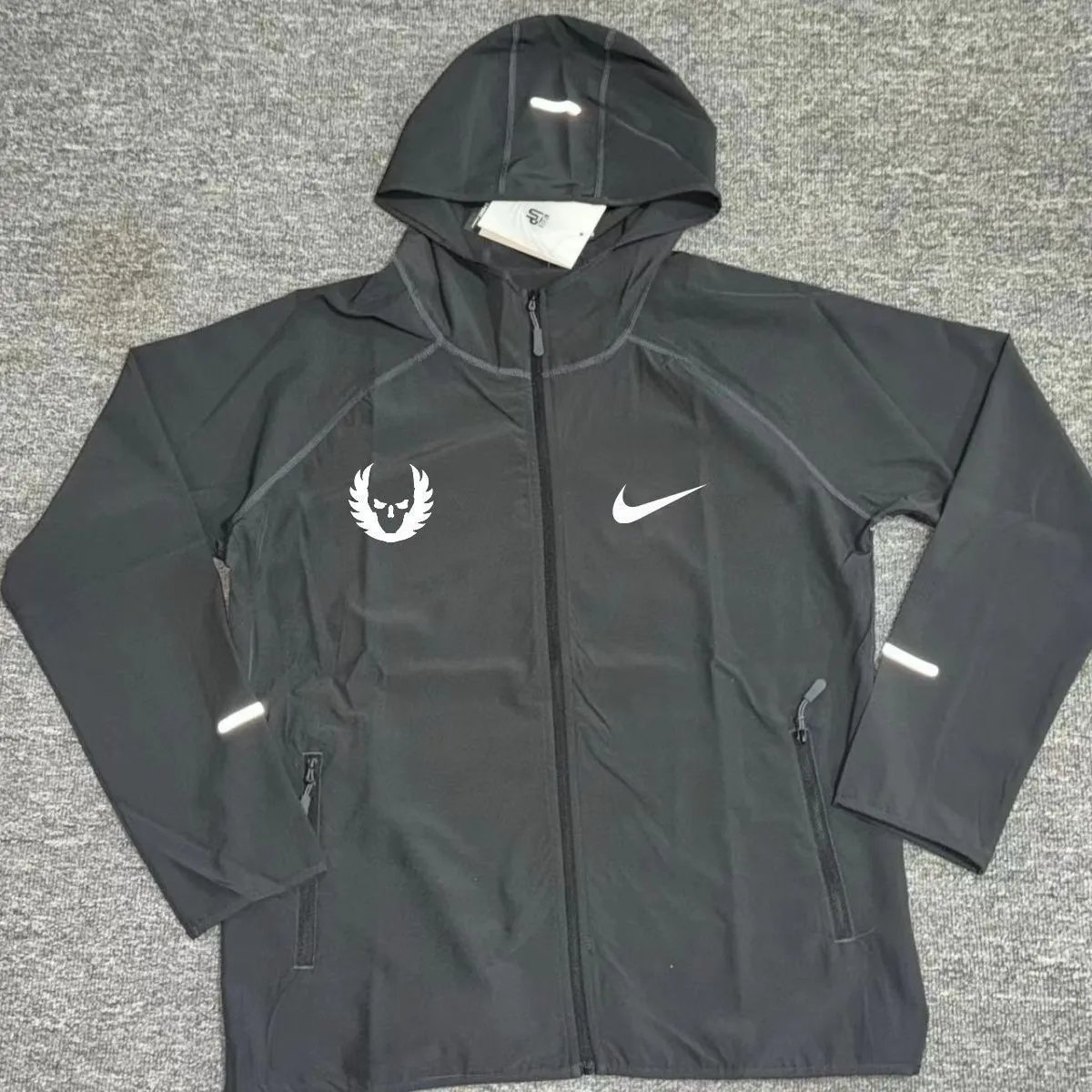 Nike Jackets Hooded reflective fleece-lined zip jacket — Gray trench coat, single-breasted, Oregon style