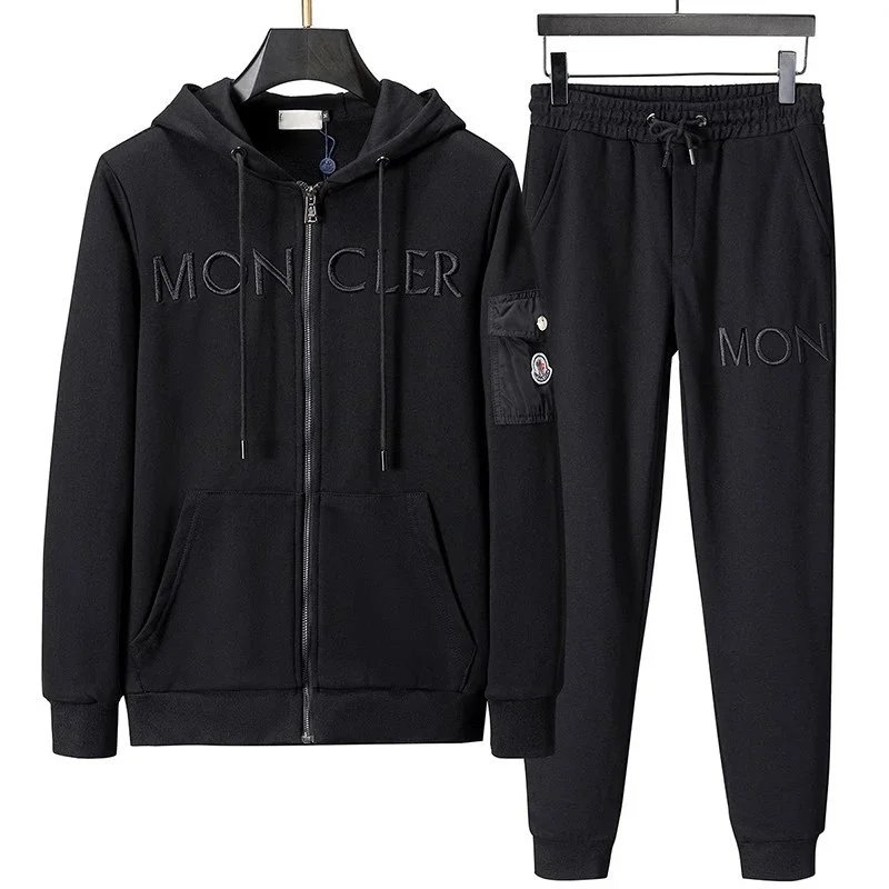 Moncler Tracksuits Embroidered-logo zip-up hooded sweatshirt and jogger set image 2