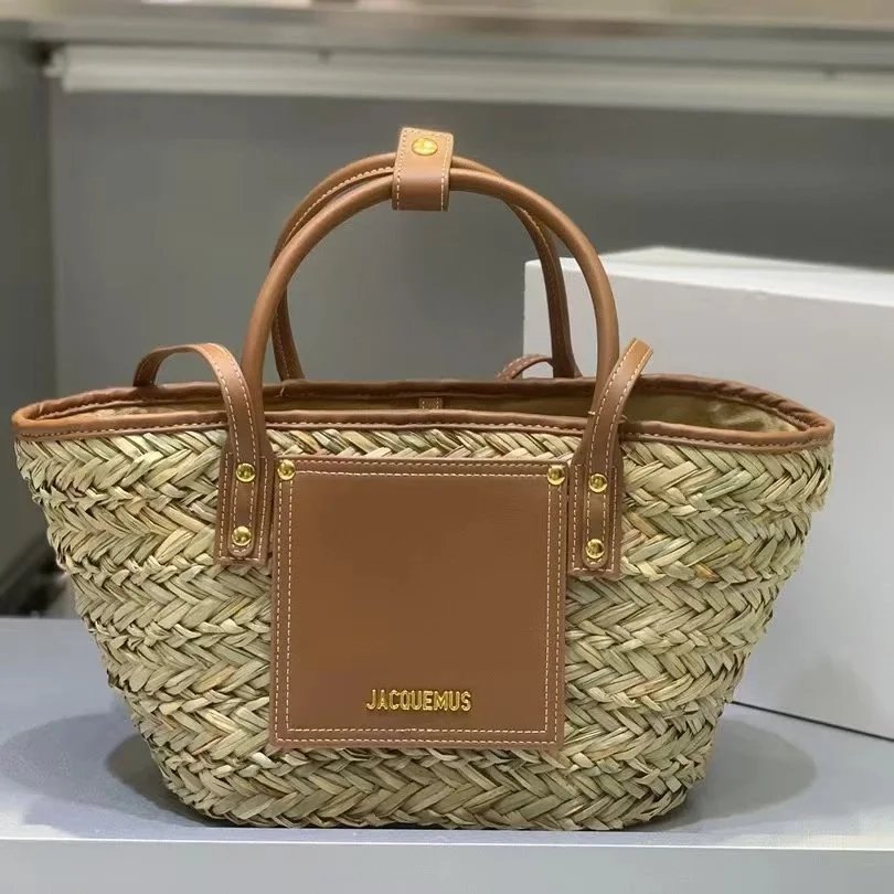 Jacquemus Handbags Woven Straw Basket Handbag with Leather Trim image 1