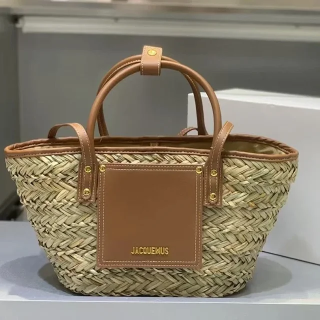 Jacquemus Handbags Woven Straw Basket Handbag with Leather Trim product detail image 2