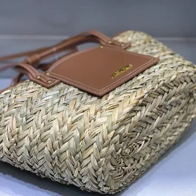 Jacquemus Handbags Woven Straw Basket Handbag with Leather Trim product detail image 5