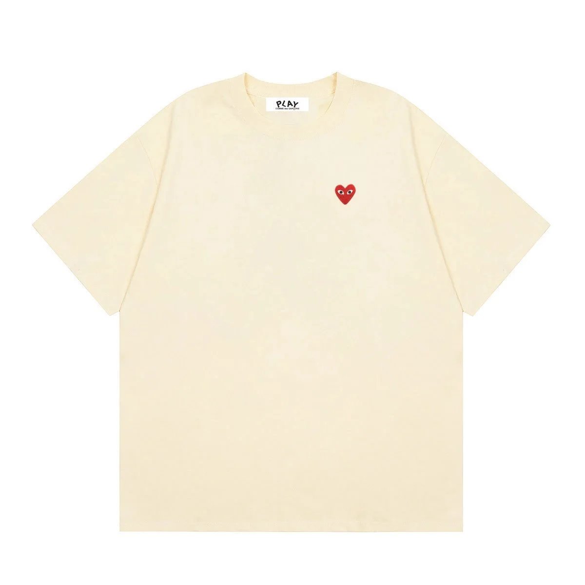 Comme des Garçons PLAY T-Shirts Short-Sleeve T-Shirt with Heart-Eyes Graphic Print — 03 Apricot Color