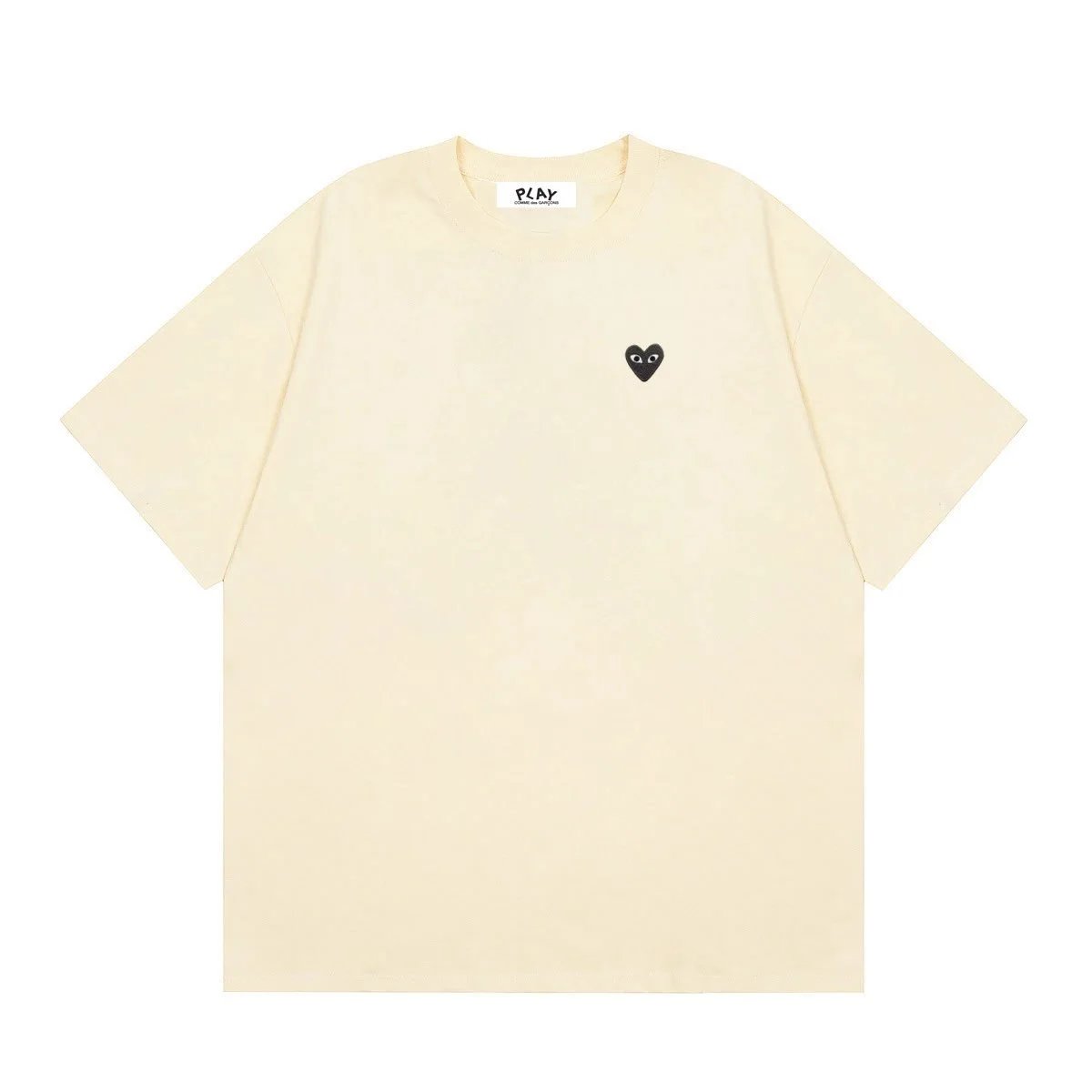 Comme des Garçons PLAY T-Shirts Short-Sleeve T-Shirt with Heart-Eyes Graphic Print — 04 Apricot Color