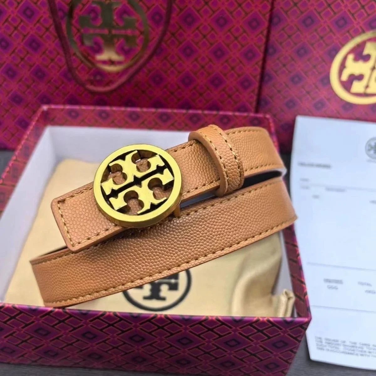 Tory Burch Belts Double T logo buckle leather belt — Earthy yellow