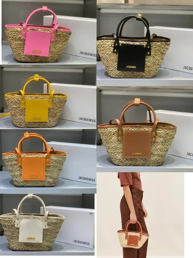 Jacquemus Handbags Woven Straw Basket Handbag with Leather Trim product detail image 1