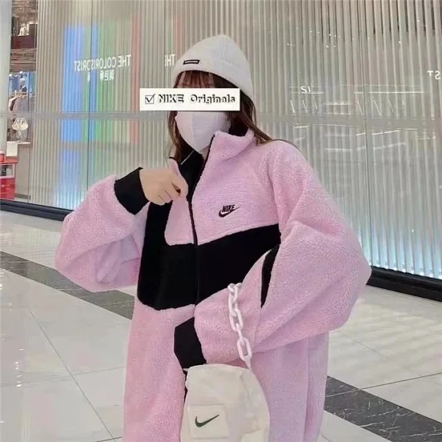 Nike Big Swoosh Reversible Fleece Jacket Sherpa Pink Black