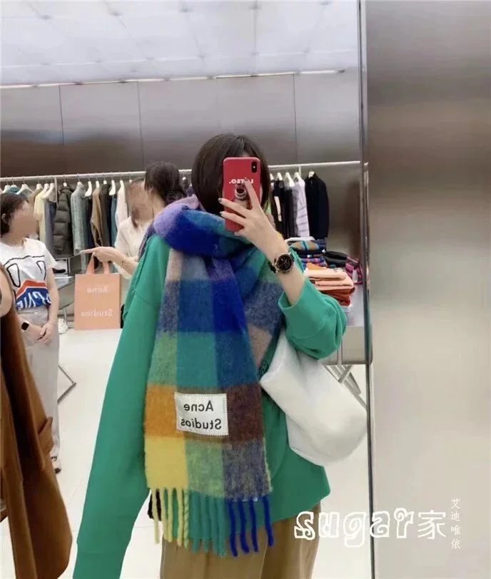 秋冬必备福利单品柔软厚实AC  Valley 大廓形马海毛四色彩虹拼色 披肩 围巾 男女款 9