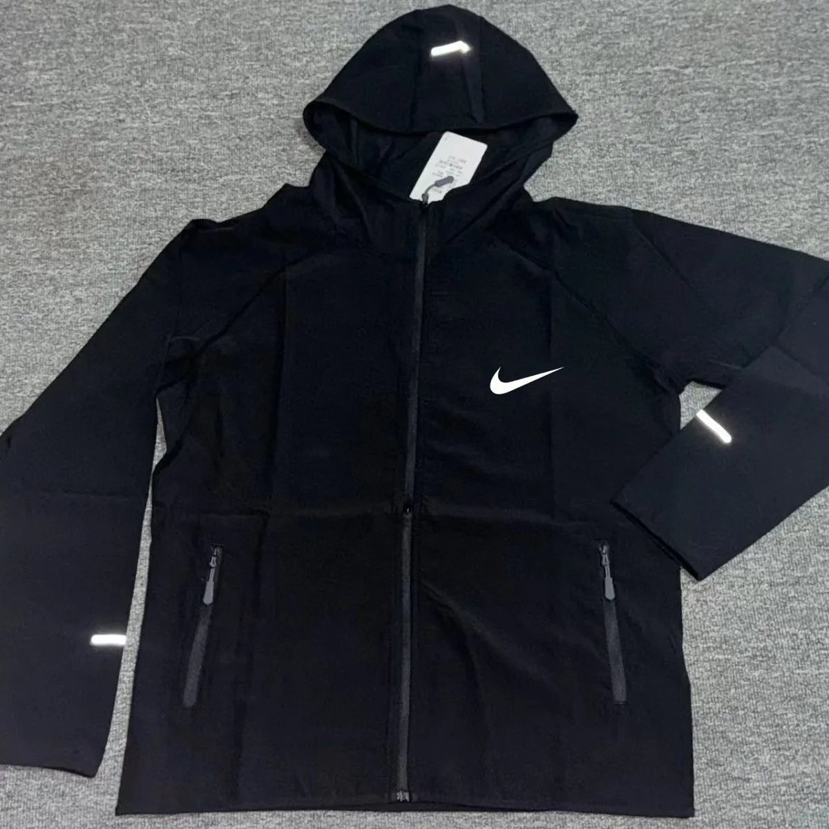 Nike Jackets Hooded reflective fleece-lined zip jacket — Black trench coat, single-breasted