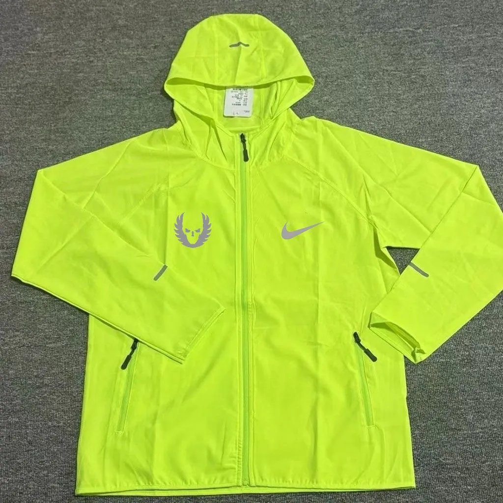 Nike Jackets Hooded reflective fleece-lined zip jacket — Fluorescent green trench coat, single-breasted, Oregon style