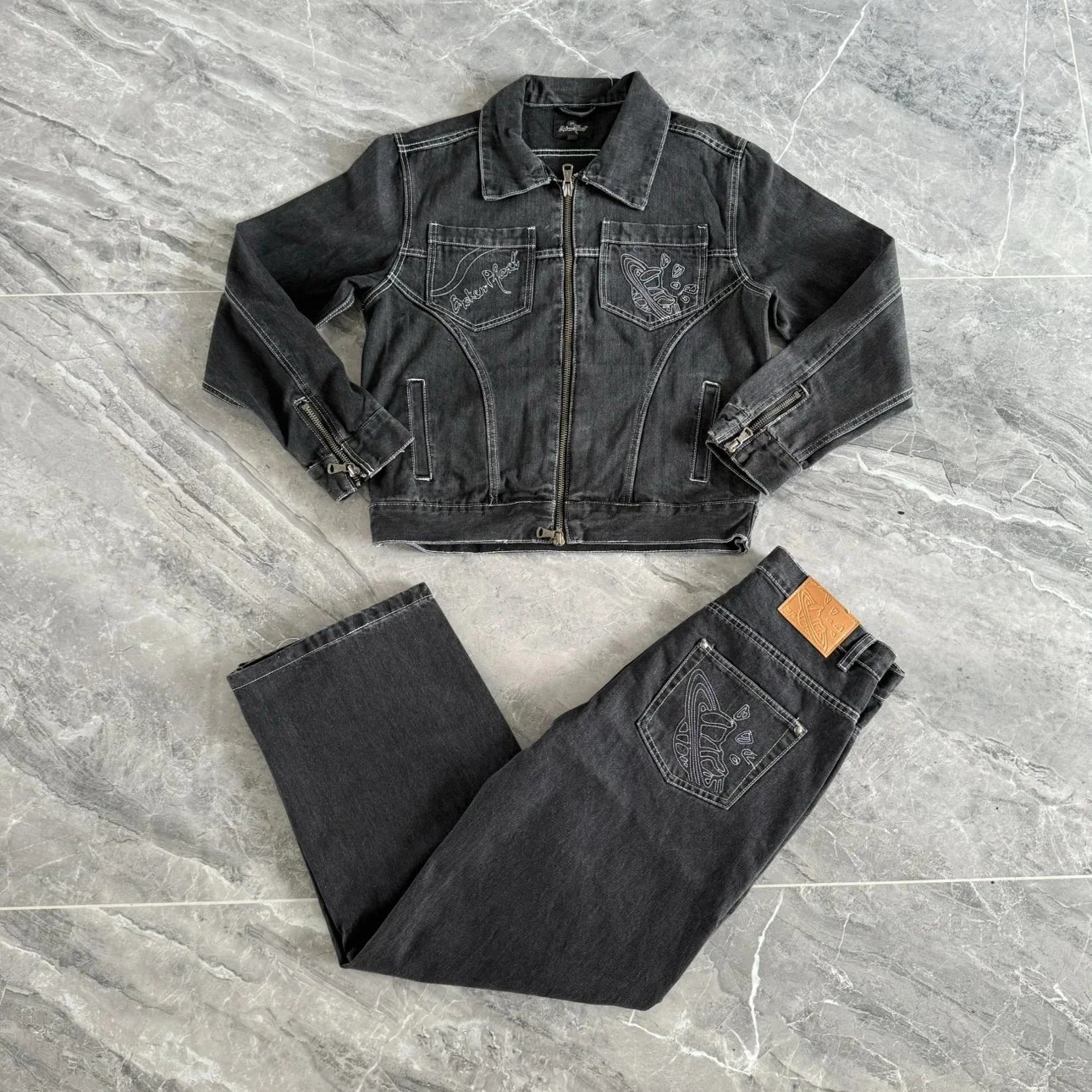 Black Denim Jacket and Jeans Set