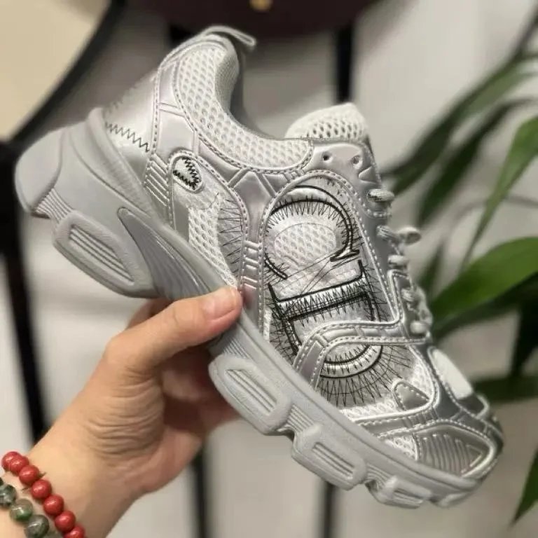 Dior Sneakers Mesh Lace-Up Chunky Sole — gray