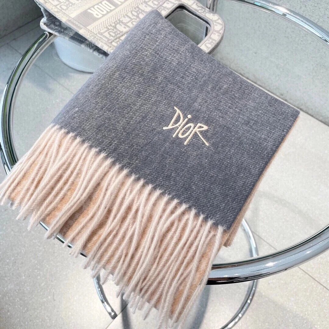 Dior Scarves Fringed embroidered logo scarf image 4