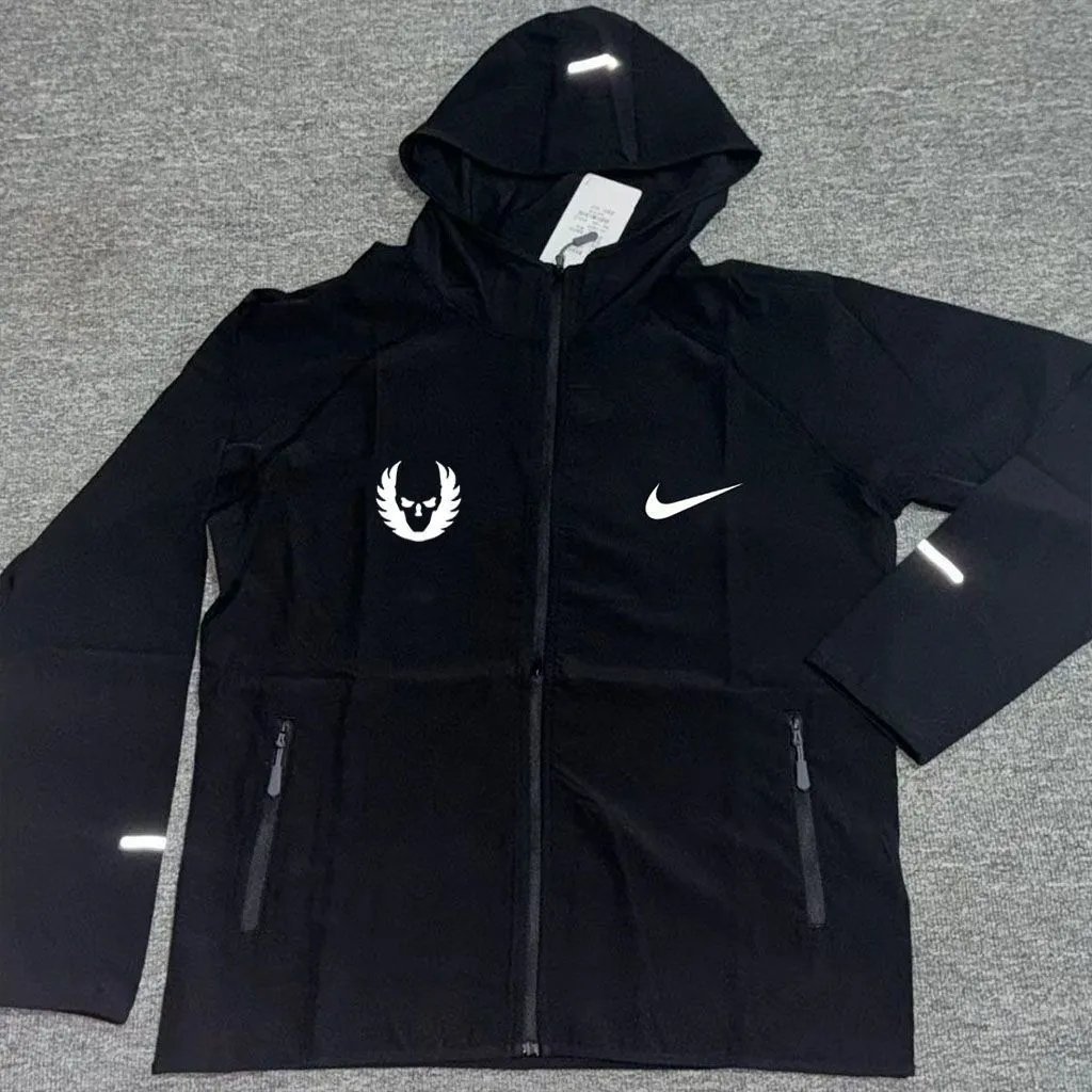 Nike Jackets Hooded reflective fleece-lined zip jacket — Black trench coat, single-breasted, Oregon style