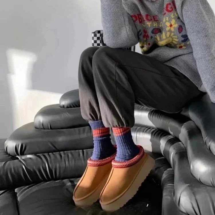 Brown Ugg Boots with Colorful Socks