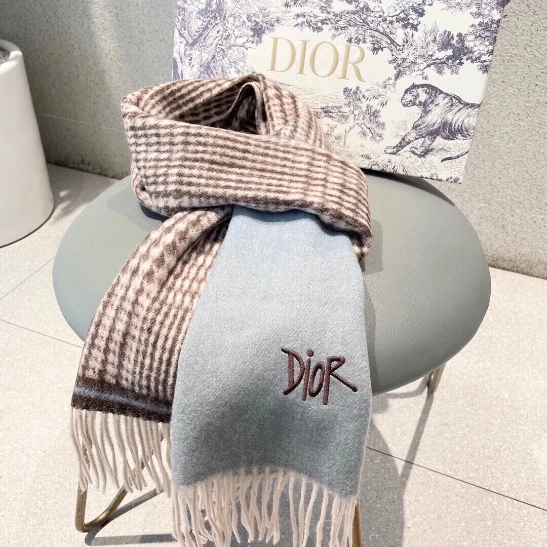 Dior Scarves Fringed embroidered logo scarf image 11
