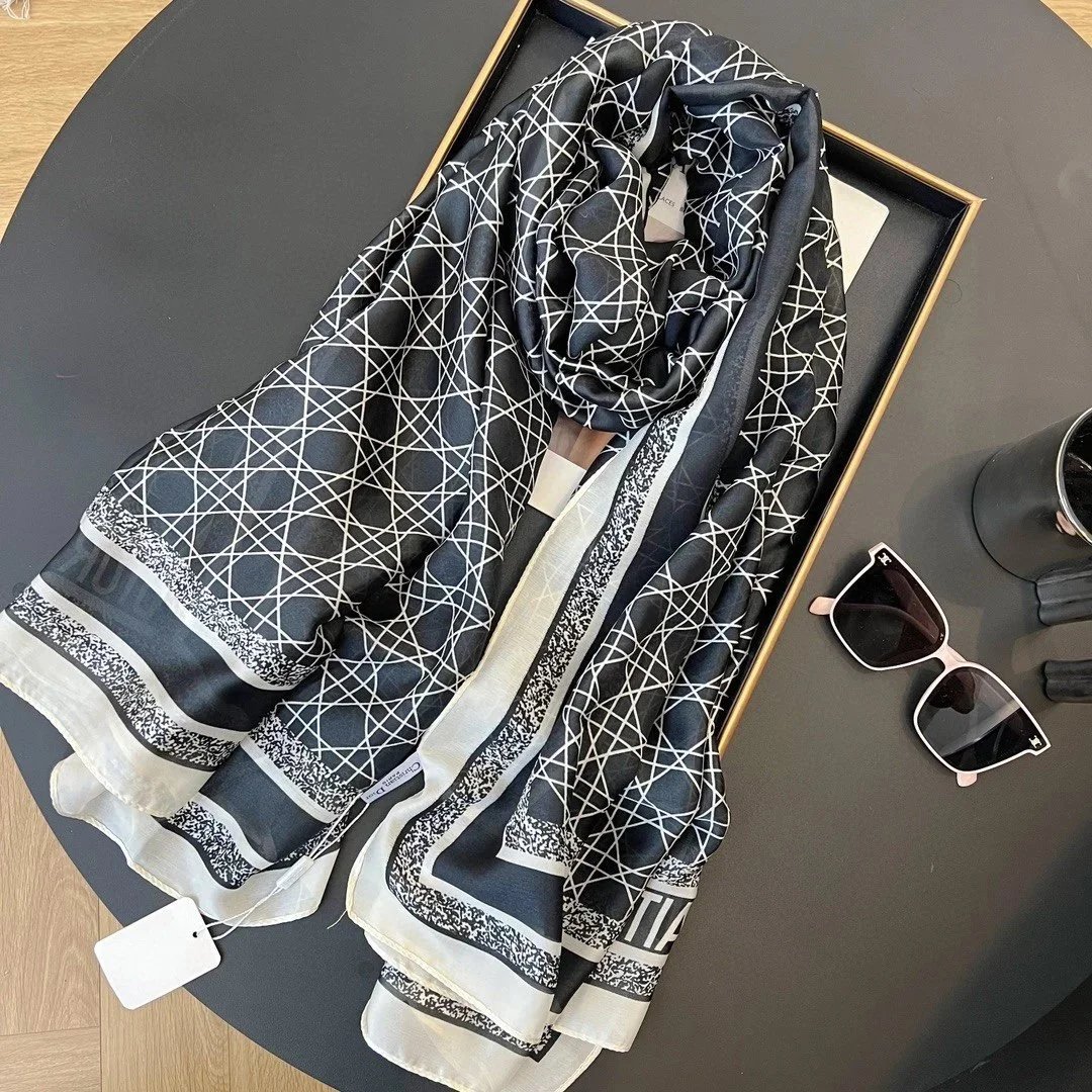 Dior Scarves Geometric Line Print Scarf — Noble Black