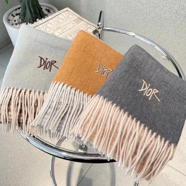 Dior Scarves Fringed embroidered logo scarf product detail image 1
