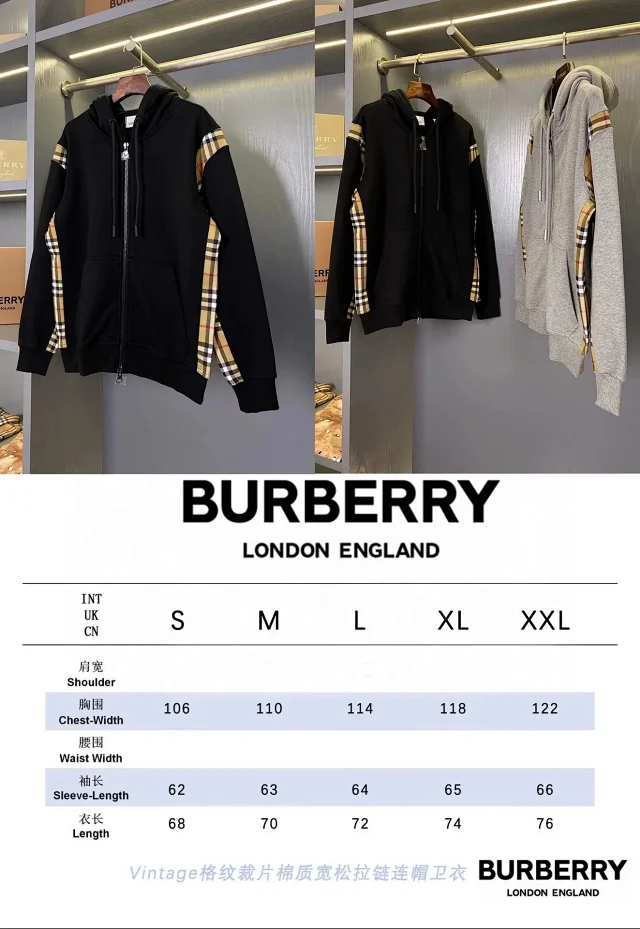 Burberry Hoodies & Sweatshirts Zip-Up Hoodie with Check Panels product detail image 1