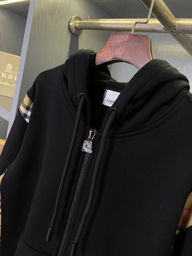 Burberry Hoodies & Sweatshirts Zip-Up Hoodie with Check Panels product detail image 6