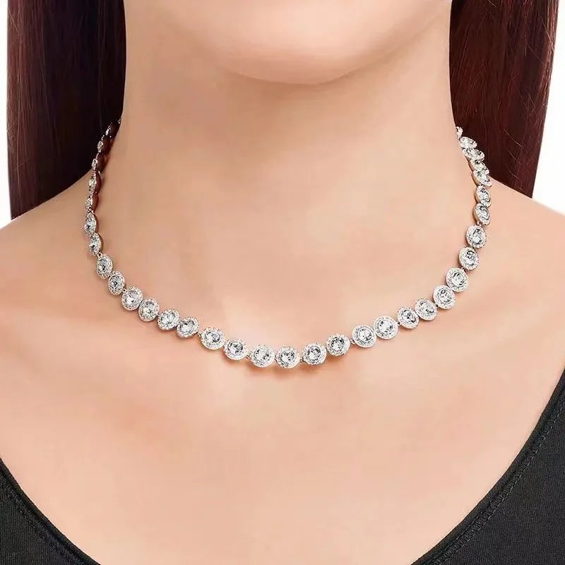 Unbranded Jewelry Round Crystal Halo Link Necklace image 2