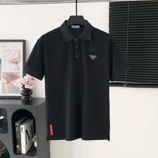 Prada Shirts Short-Sleeve Polo Shirt with Triangle Logo Patch product detail image 2