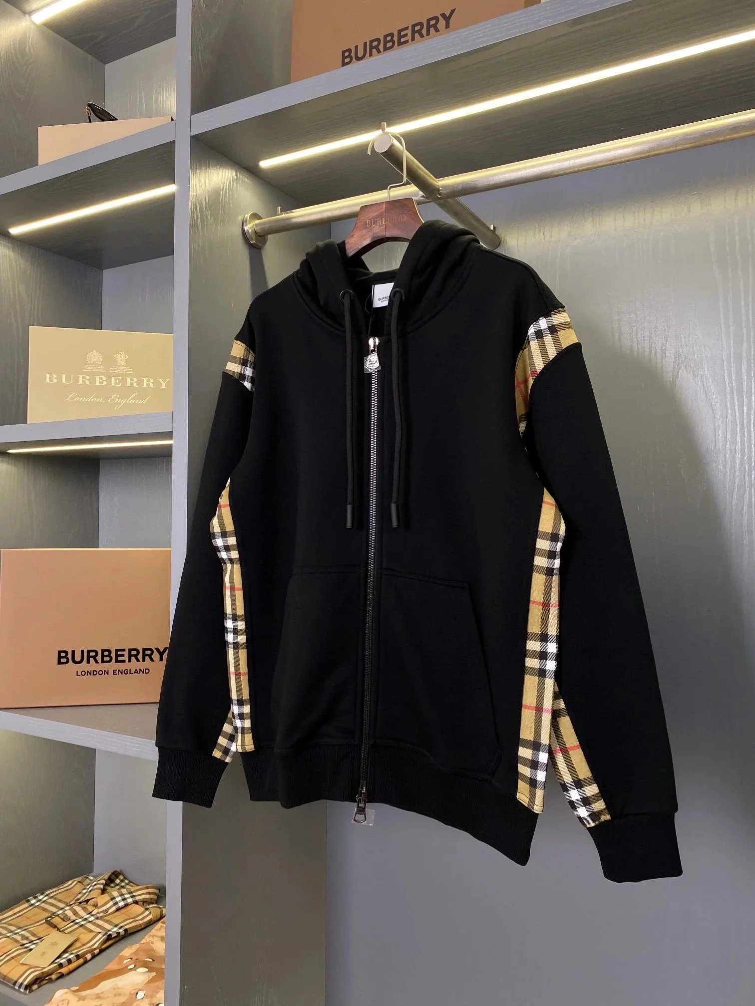 Burberry Hoodies & Sweatshirts Zip-Up Hoodie with Check Panels image 2
