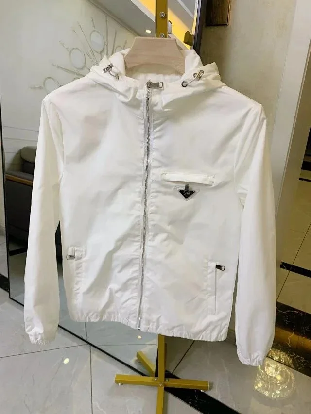 Prada Jackets Hooded zip-up windbreaker with triangle chest plaque product detail image 8