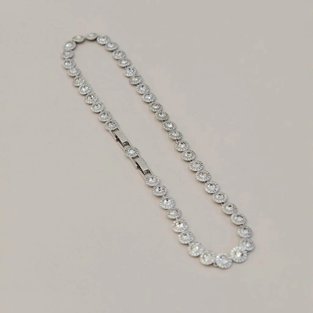 Unbranded Jewelry Round Crystal Halo Link Necklace — White-gold, fully diamond-studded button necklace