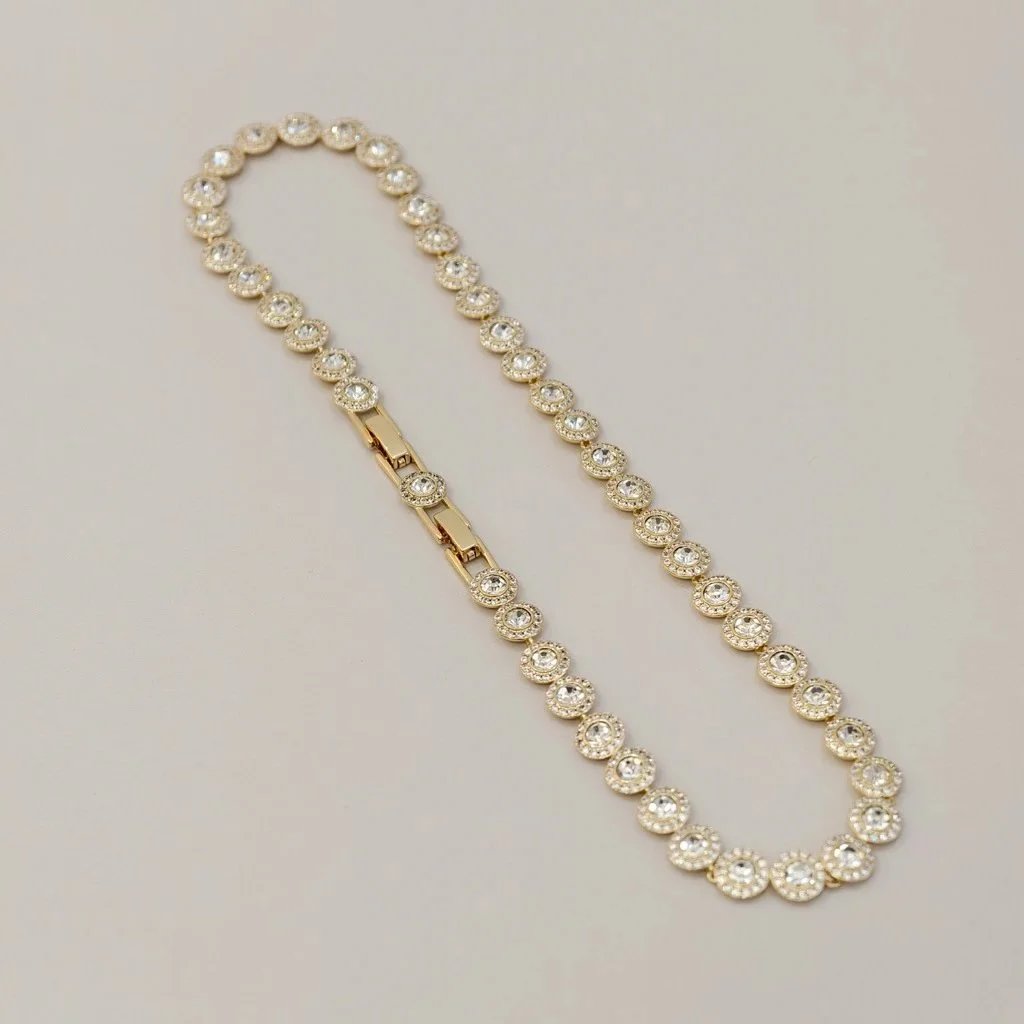 Unbranded Jewelry Round Crystal Halo Link Necklace — Golden, fully diamond-studded button necklace