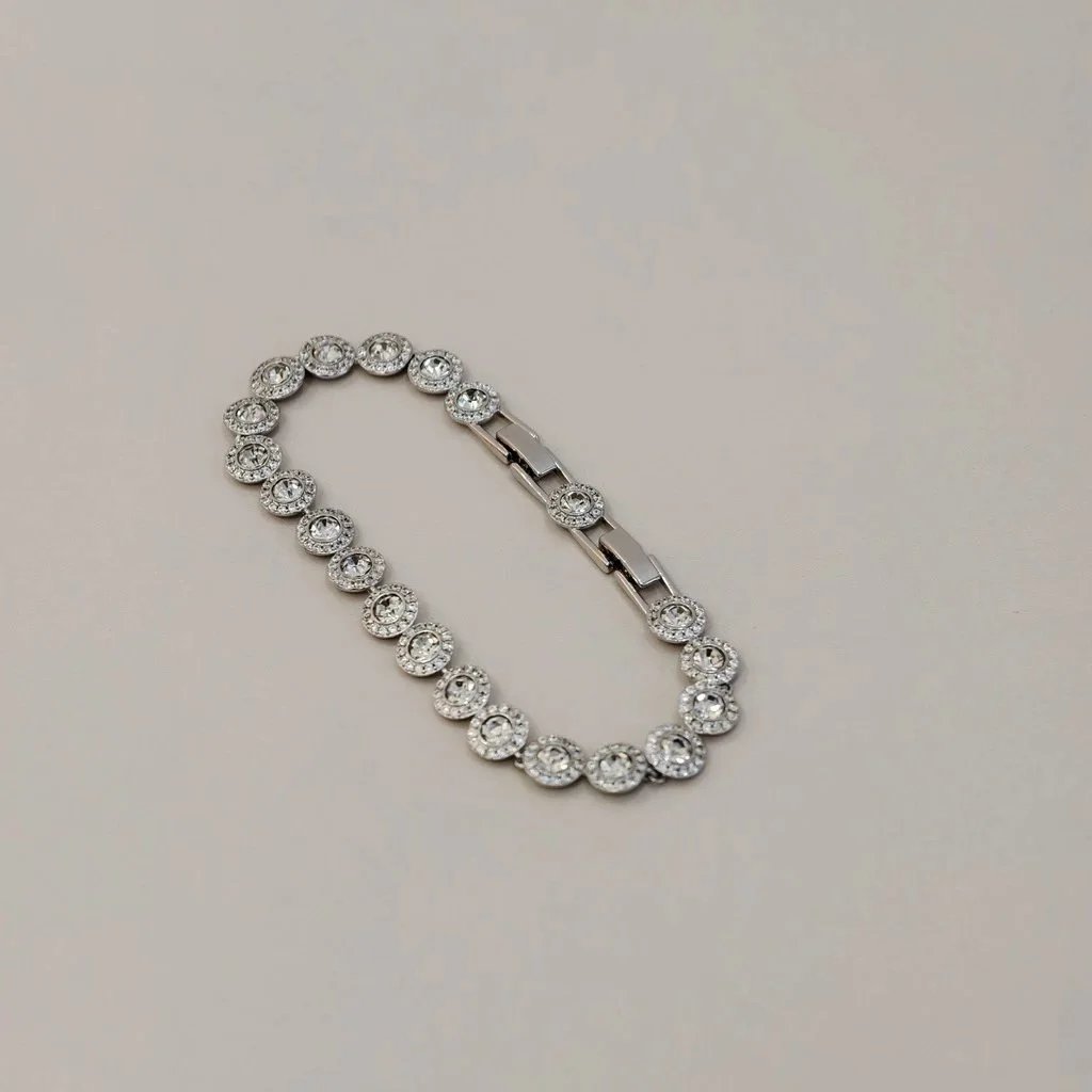 Unbranded Jewelry Round Crystal Halo Link Necklace — Platinum-colored, fully diamond-studded button bracelet