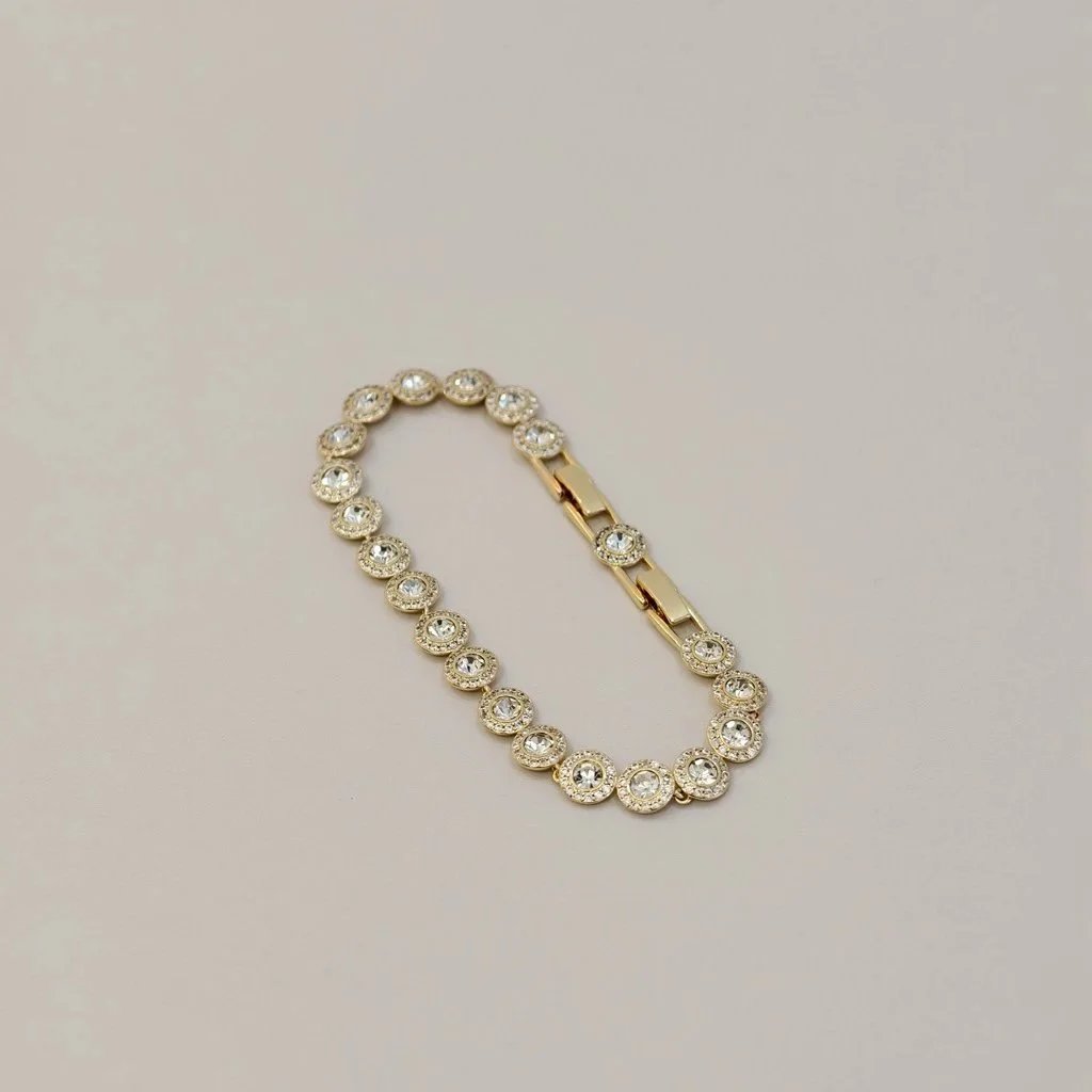 Unbranded Jewelry Round Crystal Halo Link Necklace — Golden, fully diamond-studded button bracelet
