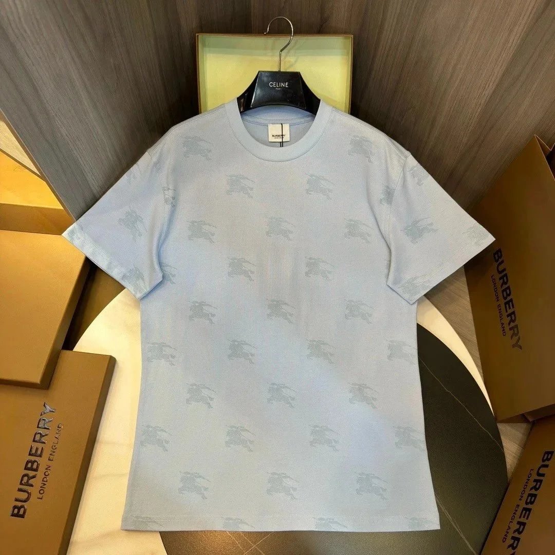 Burberry T-Shirts Short-sleeve crew-neck logo graphic — Sky-blue printed pattern