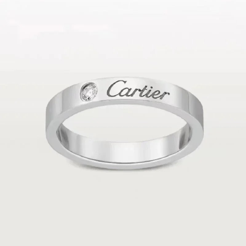 Cartier Jewelry Engraved Signature Band Ring — Square style [signature diamond] white gold