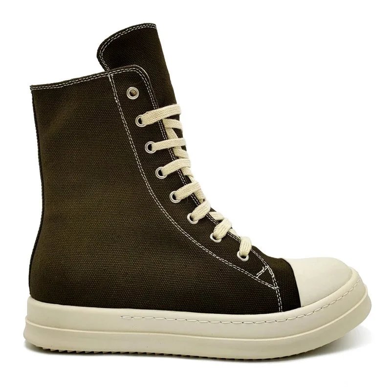 Unbranded Sneakers High-top canvas lace-up with rubber toe cap — High-top army-green canvas