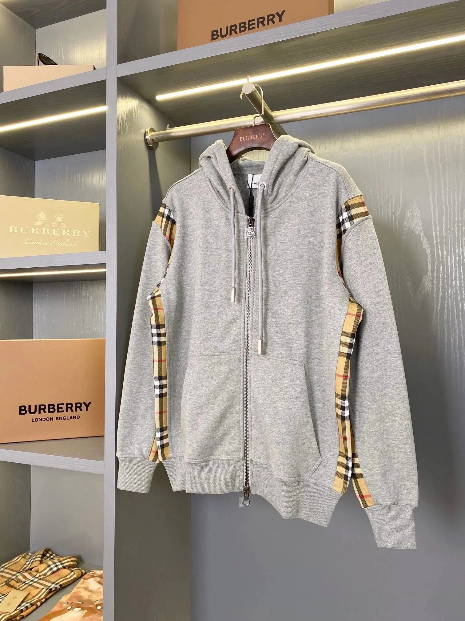 Burberry Hoodies & Sweatshirts Zip-Up Hoodie with Check Panels image 3