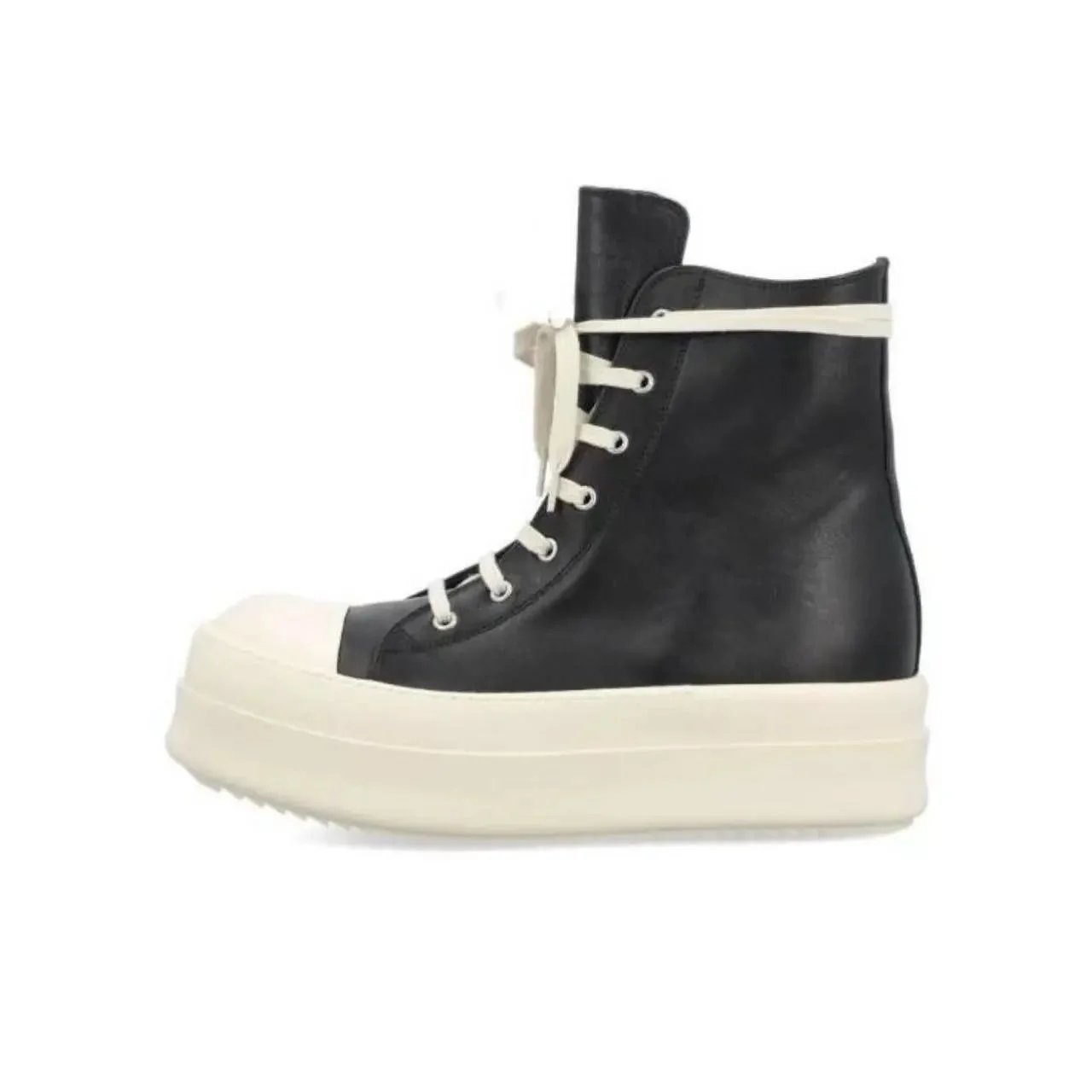 Unbranded Sneakers High-Top Platform Lace-Up — Black and white leather cover