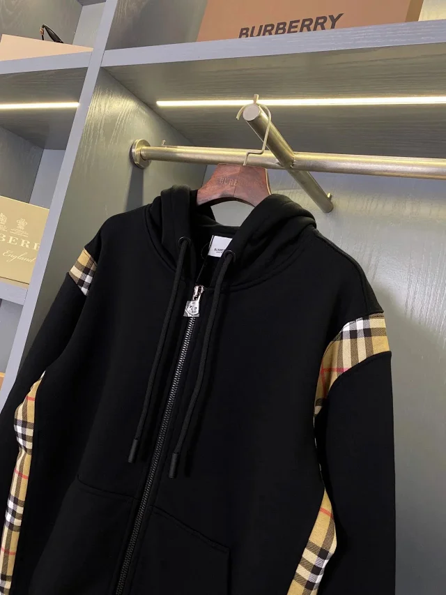 Burberry Hoodies & Sweatshirts Zip-Up Hoodie with Check Panels product detail image 4