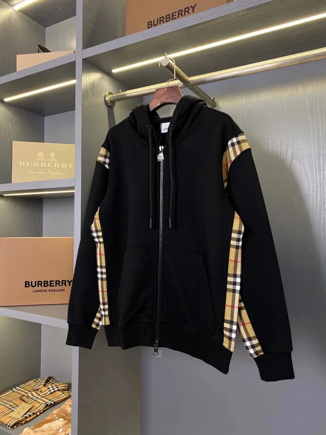 Burberry Hoodies & Sweatshirts Zip-Up Hoodie with Check Panels product detail image 3