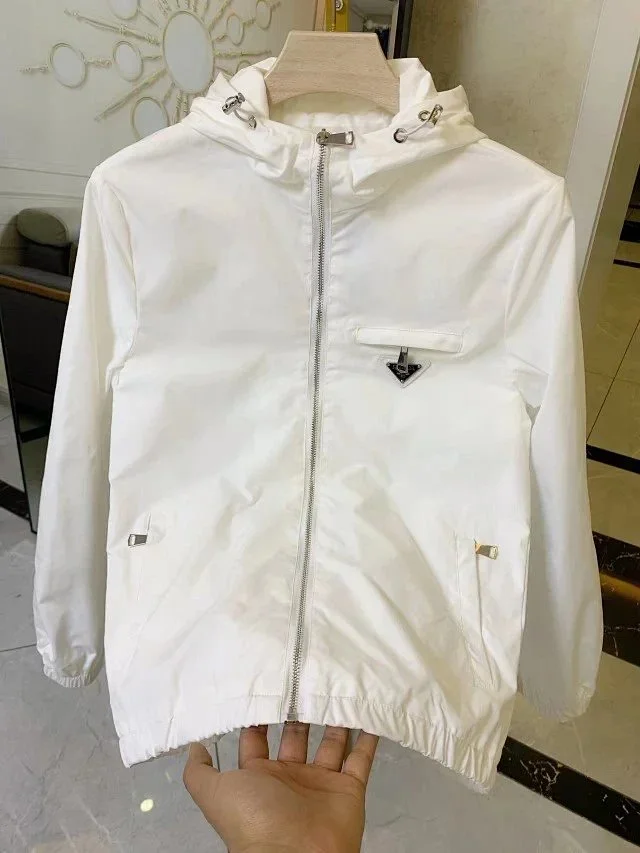 Prada Jackets Hooded zip-up windbreaker with triangle chest plaque product detail image 2