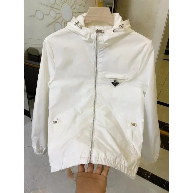 Prada Jackets Hooded zip-up windbreaker with triangle chest plaque image 2