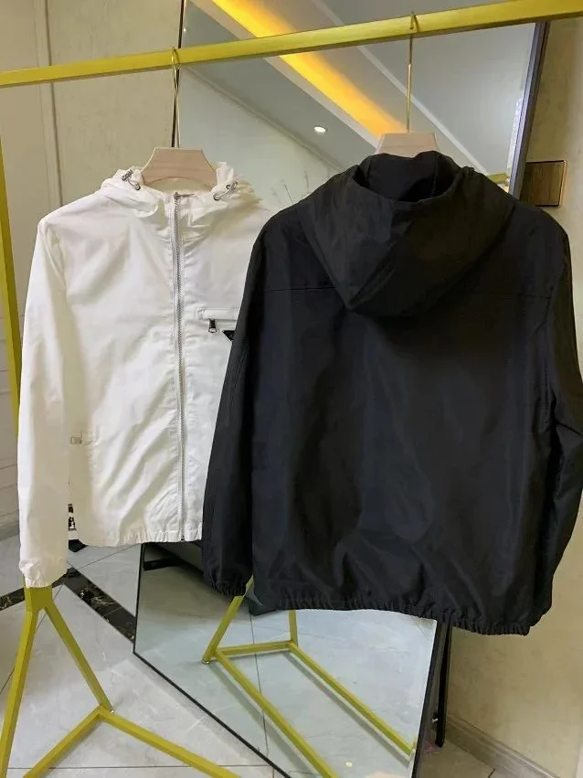 Prada Jackets Hooded zip-up windbreaker with triangle chest plaque product detail image 4
